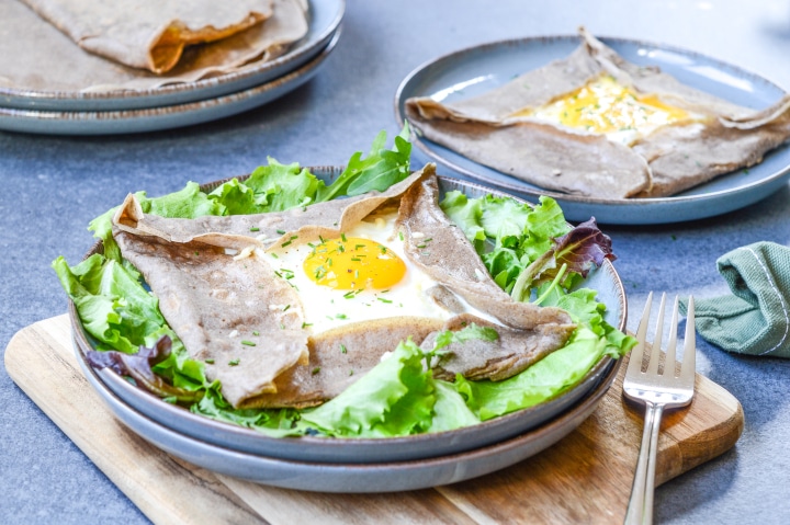 french buckwheat crepe on a plate with salad