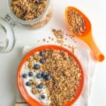 low fodmap granola on a plate and jar
