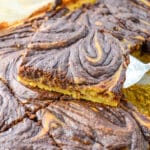 slice of pumpkin swirl brownies